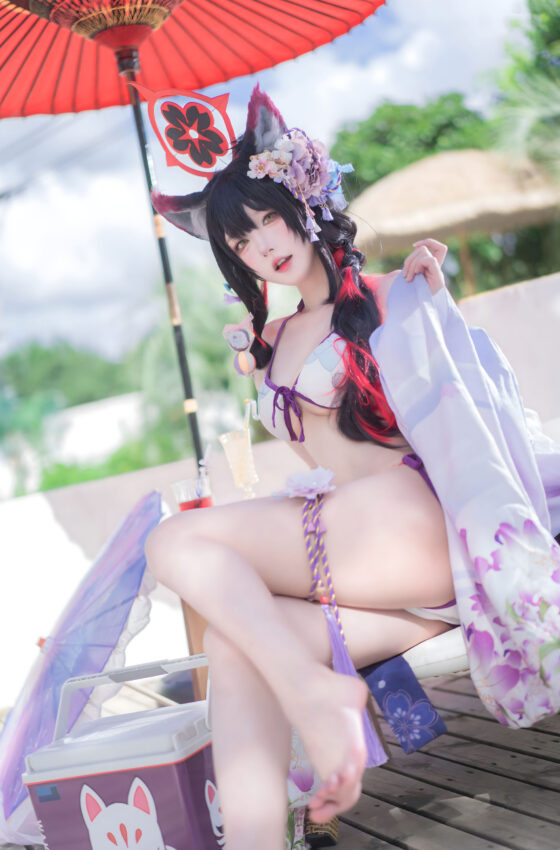 [COSPLAY]阿包也是兔娘 – 蔚蓝档案 狐坂若藻 水着